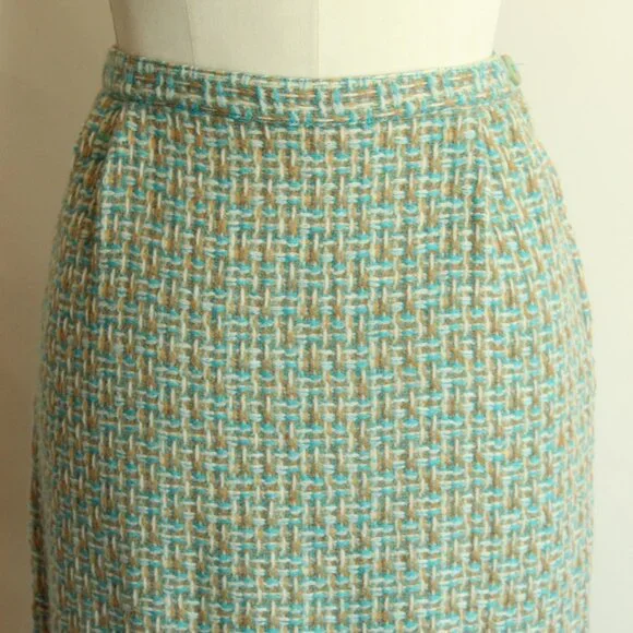 Vintage 1960s Skirt, Majestic Specialties Tweed Check or Plaid Wool Pencil Skirt